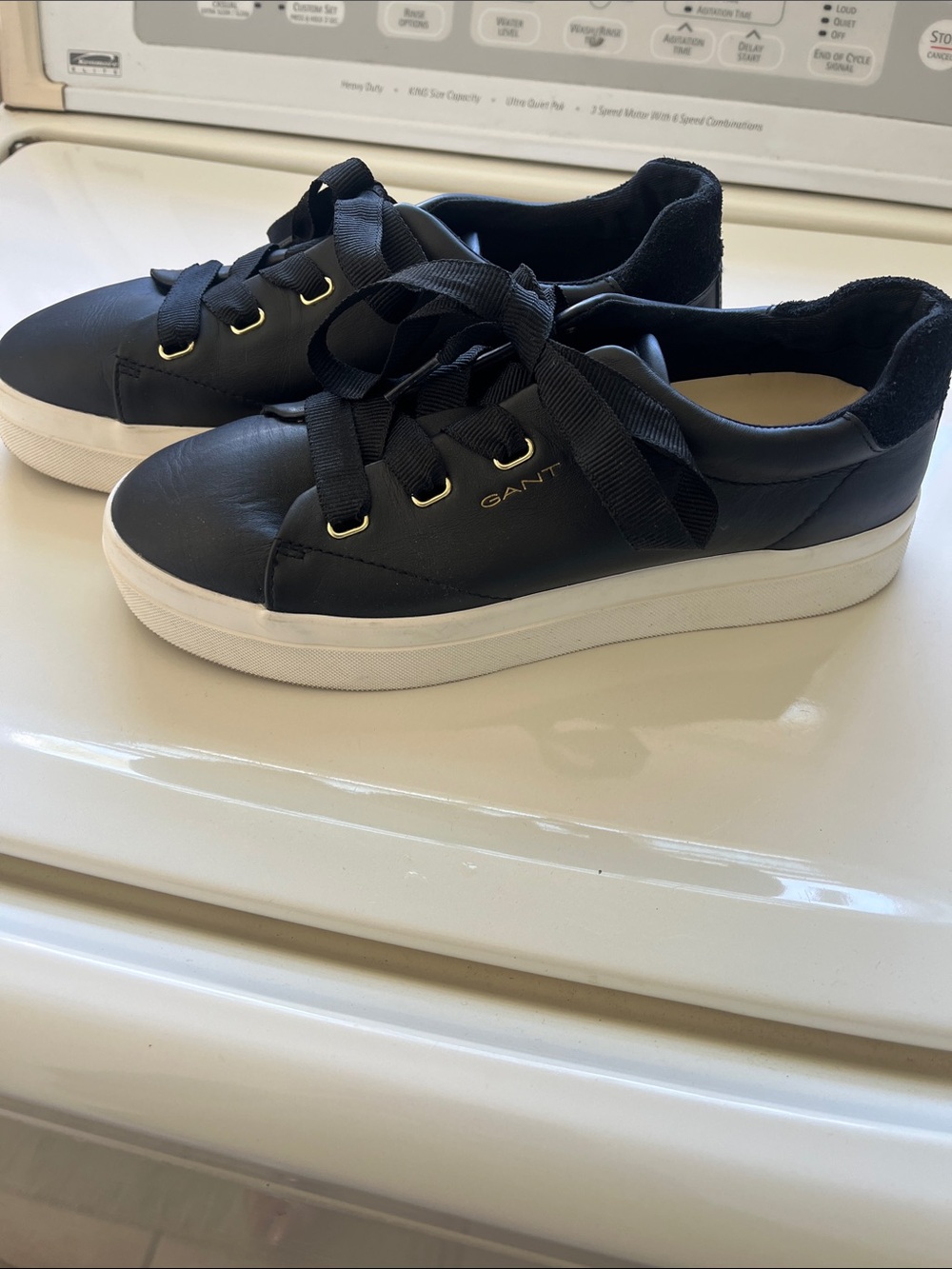 Gant Black Leather Sneakers with White Platform Sole